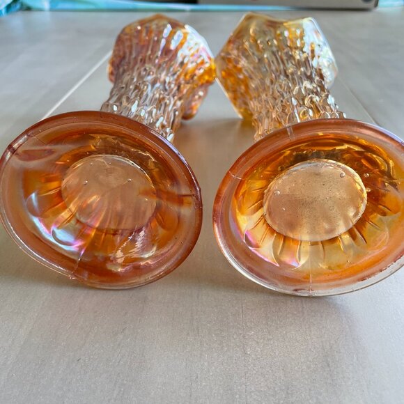 Vintage Rare Set of 2 Fenton Marigold Carnival Amber Glass Vase, Mid-Century - Picture 7 of 8